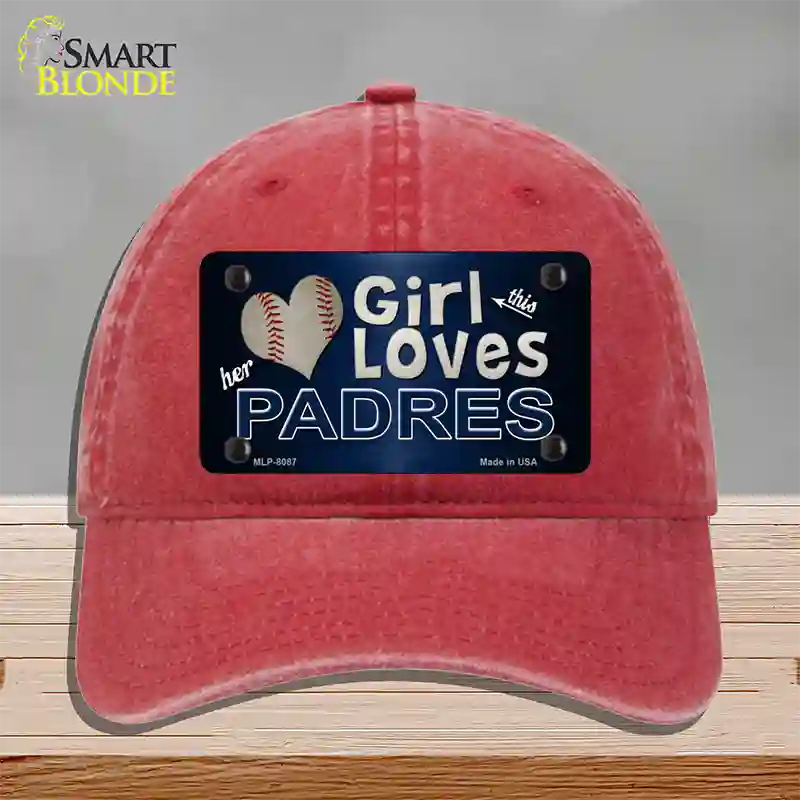 This Girl Loves Her Padres Novelty License Plate Hat Unconstructed Cotton / Red