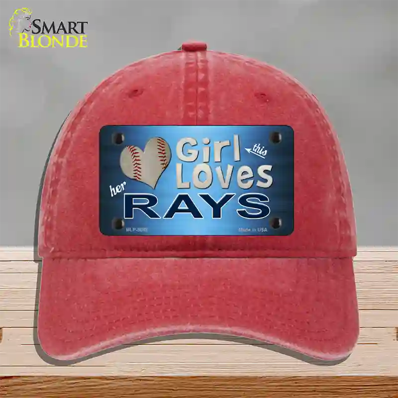 This Girl Loves Her Rays Novelty License Plate Hat Unconstructed Cotton / Red