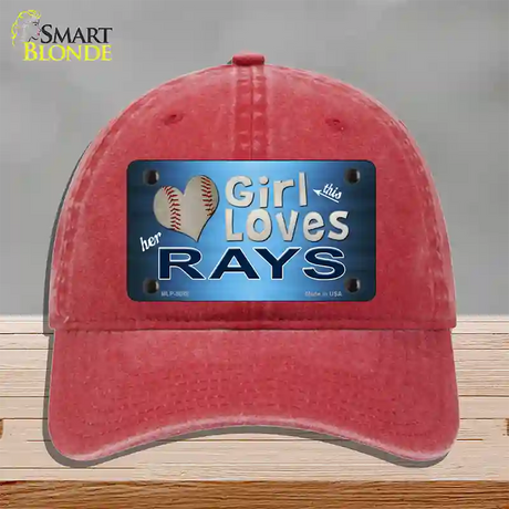 This Girl Loves Her Rays Novelty License Plate Hat Unconstructed Cotton / Red