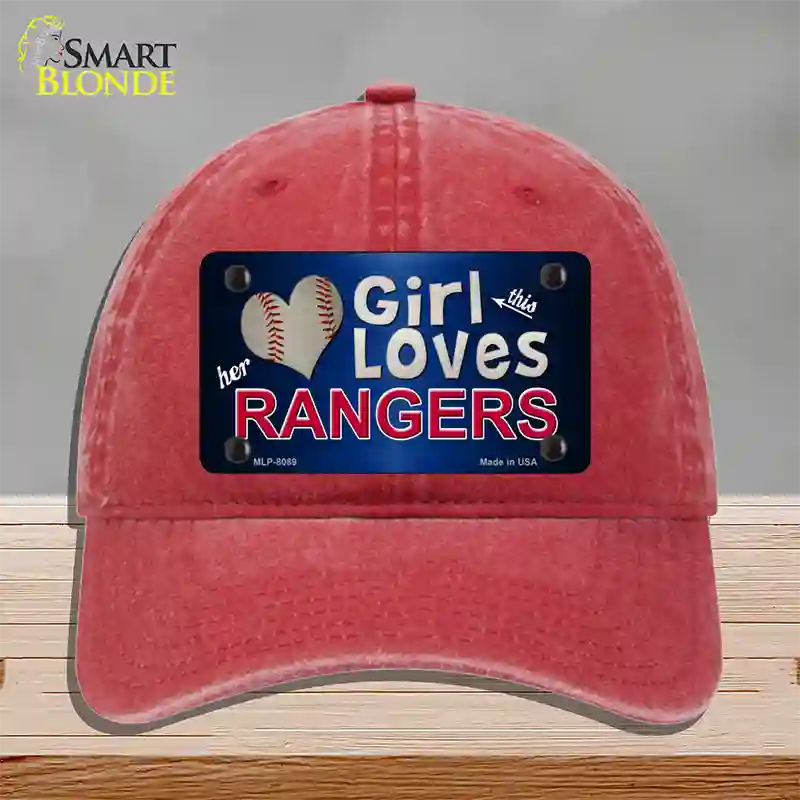 This Girl Loves Her Rangers Novelty License Plate Hat Unconstructed Cotton / Red