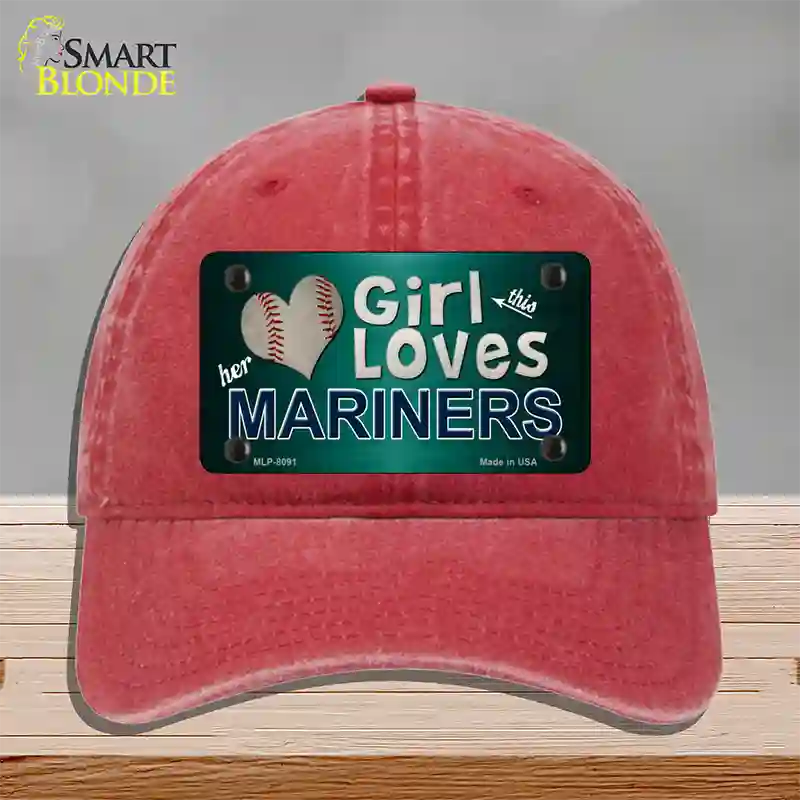 This Girl Loves Her Mariners Novelty License Plate Hat Unconstructed Cotton / Red