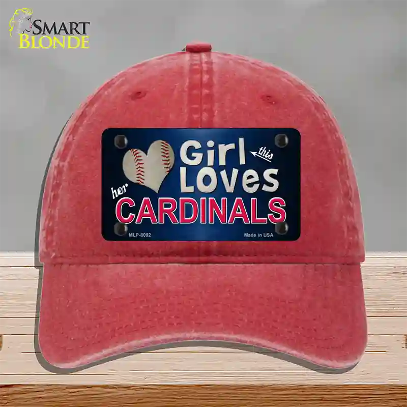 This Girl Loves Her Cardinals Baseball Novelty License Plate Hat Unconstructed Cotton / Red