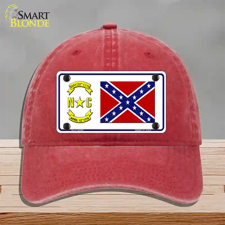 Confederate Flag North Carolina Novelty License Plate Hat Unconstructed Cotton / Red