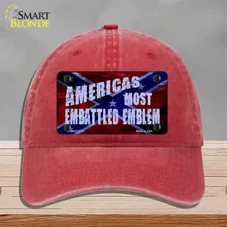 Americas Most Embattled Emblem Novelty License Plate Hat Unconstructed Cotton / Red