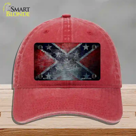 Confederate Flag Scratched Novelty License Plate Hat Unconstructed Cotton / Red