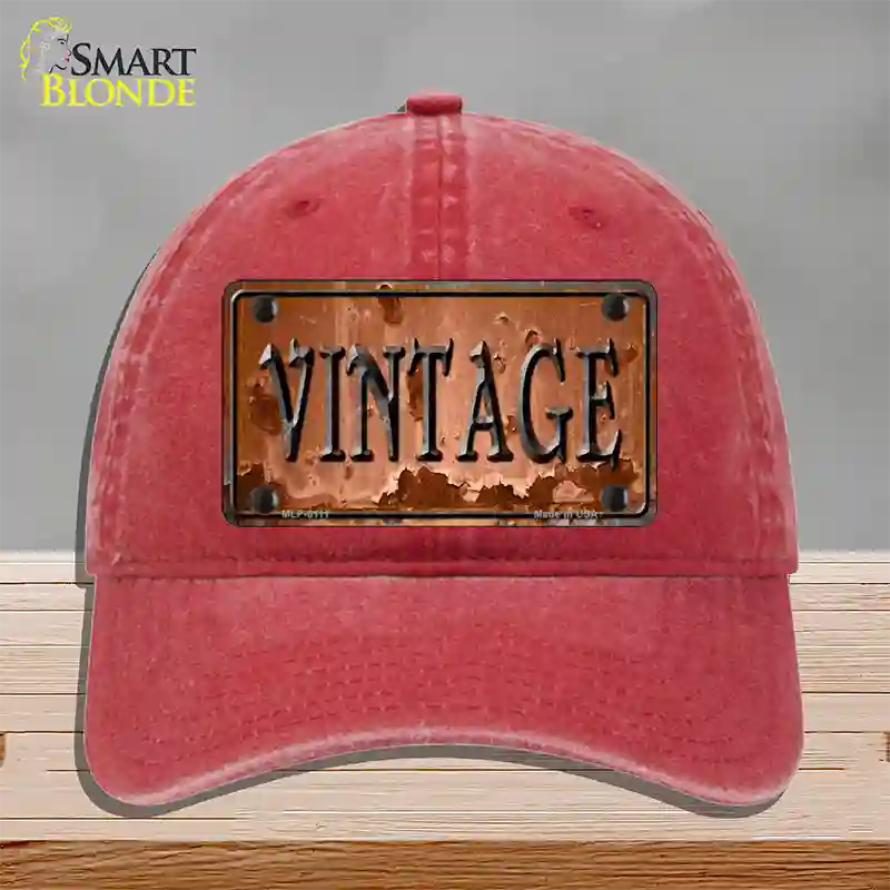 Vintage Rusty Sign Novelty License Plate Hat Unconstructed Cotton / Red