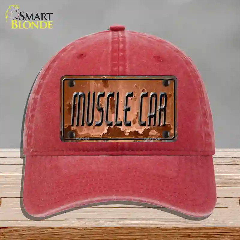 Muscle Car Novelty License Plate Hat Unconstructed Cotton / Red