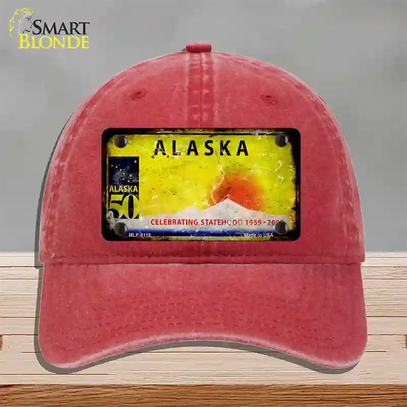 Alaska State Blank Novelty License Plate Hat Unconstructed Cotton / Red / Alaska Statehood (2216):https | Rusty | Yes