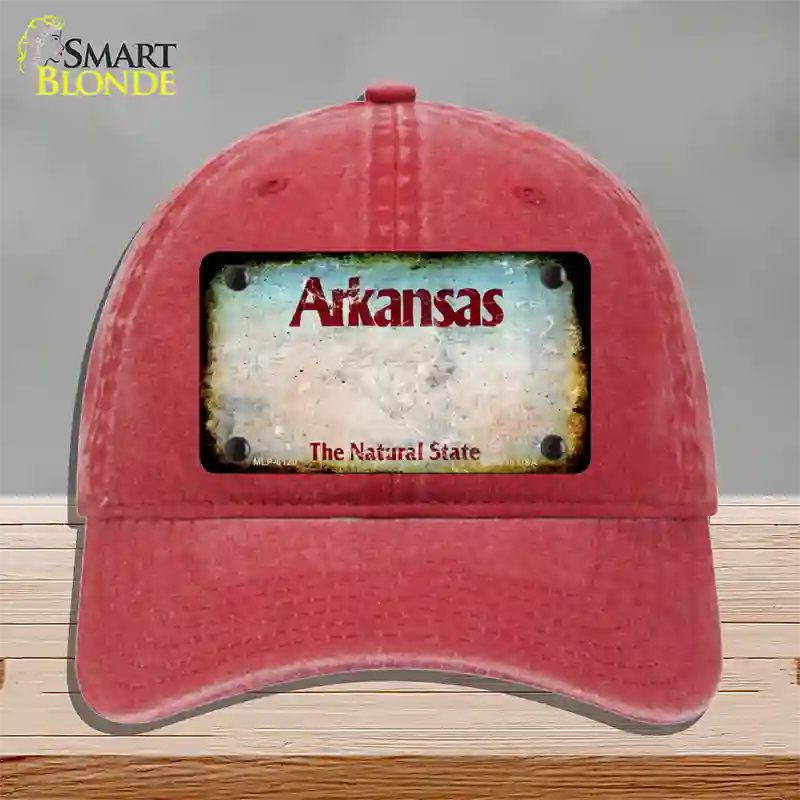 Arkansas State Novelty License Plate Hat Unconstructed Cotton / Red / Arkansas Diamond (2218):https | Rusty | Yes