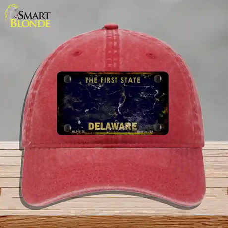 Delaware Rusty Blank Novelty License Plate Hat Unconstructed Cotton / Red