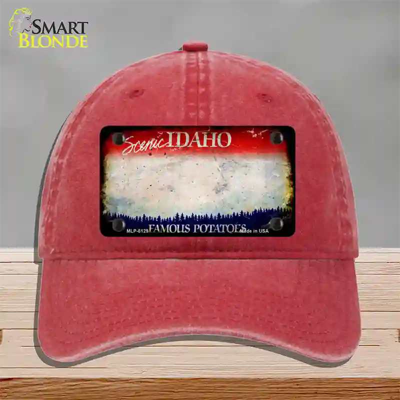 Idaho Rusty Blank Novelty License Plate Hat Unconstructed Cotton / Red