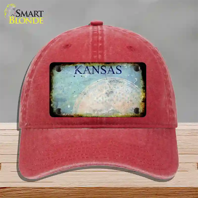 Kansas Rusty Blank Novelty License Plate Hat Unconstructed Cotton / Red