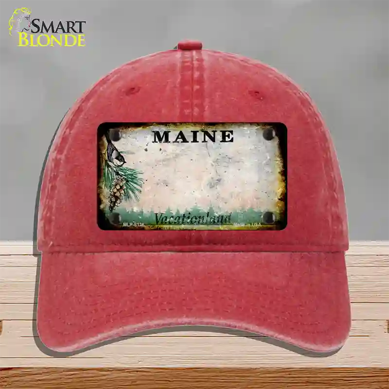 Maine Rusty Blank Novelty License Plate Hat Unconstructed Cotton / Red