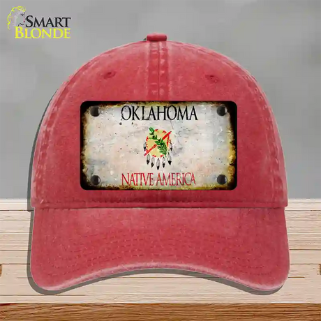 Oklahoma Rusty Blank Novelty License Plate Hat Unconstructed Cotton / Red