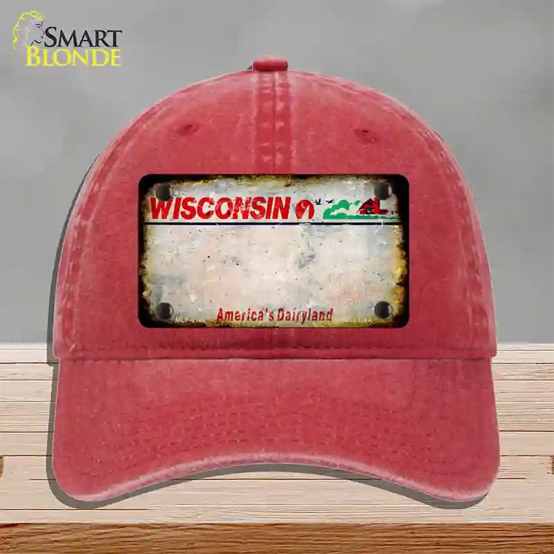 Wisconsin Rusty Blank Novelty License Plate Hat Unconstructed Cotton / Red