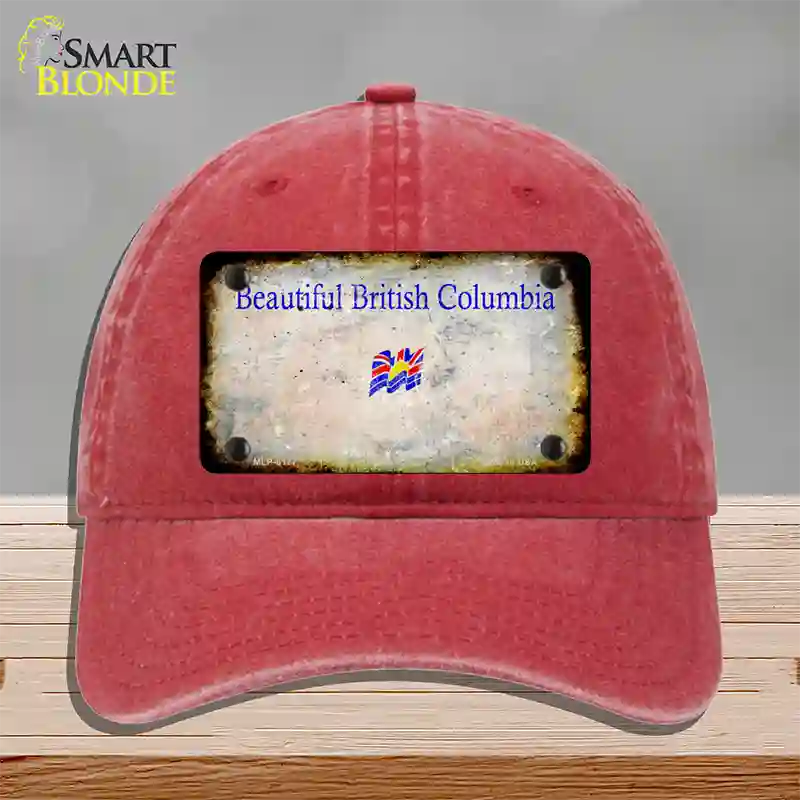 British Columbia Rusty Blank Novelty License Plate Hat Unconstructed Cotton / Red