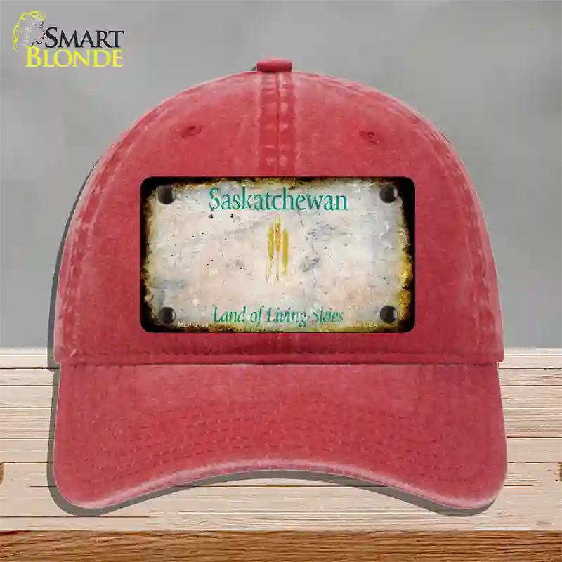 Saskatchewan Rusty Blank Novelty License Plate Hat Unconstructed Cotton / Red