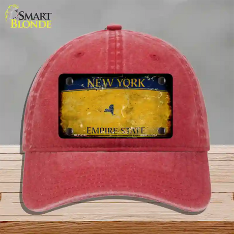 New York Yellow Rusty Blank Novelty License Plate Hat Unconstructed Cotton / Red