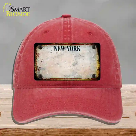 New York White Rusty Blank Novelty License Plate Hat Unconstructed Cotton / Red