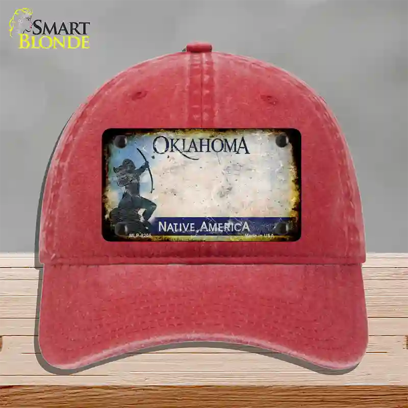 Oklahoma Arrow Rusty Blank Novelty License Plate Hat Unconstructed Cotton / Red