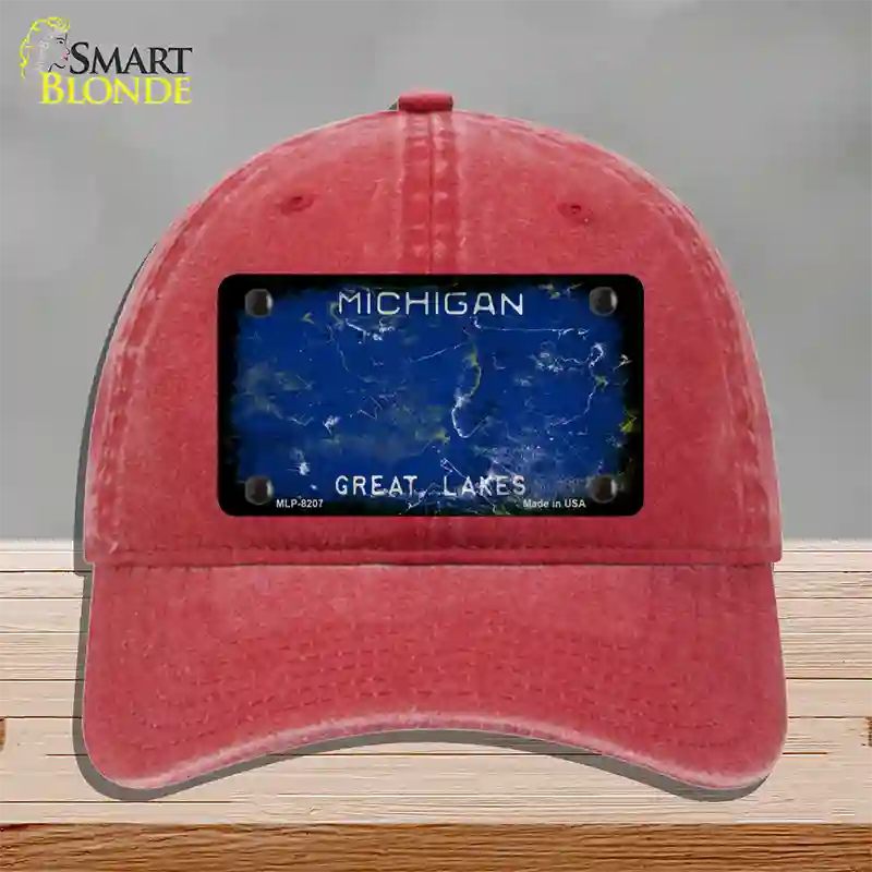 Michigan Great Lakes Rusty Blank Novelty License Plate Hat Unconstructed Cotton / Red