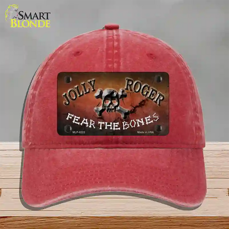 Fear The Bones Novelty License Plate Hat Unconstructed Cotton / Red