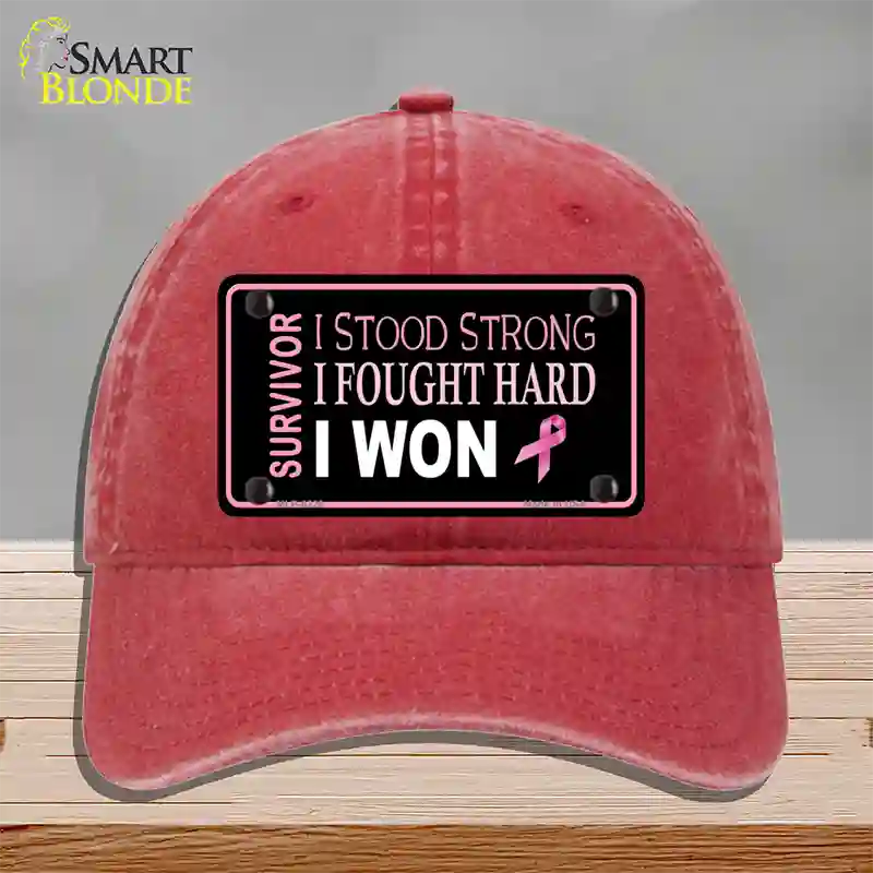 Breast Cancer Survivor Ribbon Novelty License Plate Hat Unconstructed Cotton / Red