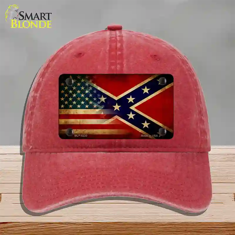 American Confederate Flag Novelty License Plate Hat Unconstructed Cotton / Red