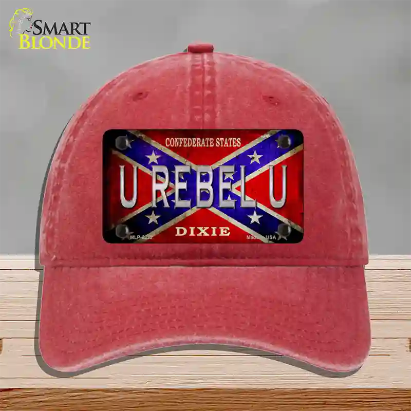 U Rebel U Novelty License Plate Hat Unconstructed Cotton / Red