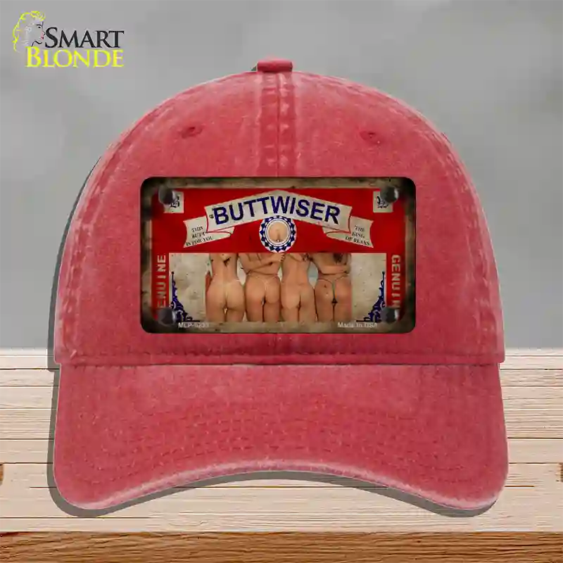 Buttwiser Beer Girls Vintage Novelty License Plate Hat Unconstructed Cotton / Red