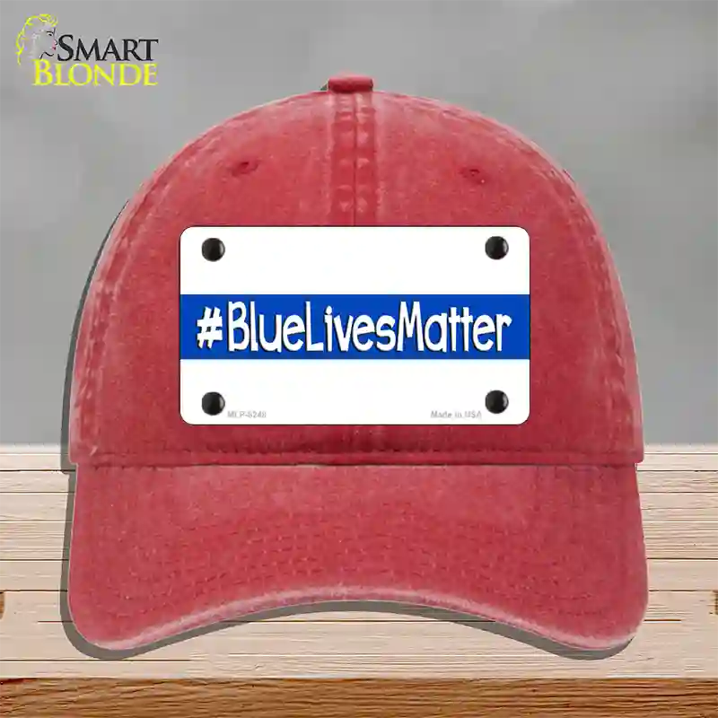 Blue Lives Matter Novelty License Plate Hat Unconstructed Cotton / Red