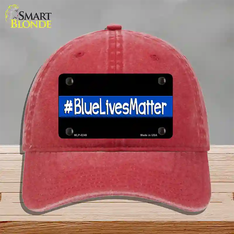 Blue Lives Matter Black Novelty License Plate Hat Unconstructed Cotton / Red