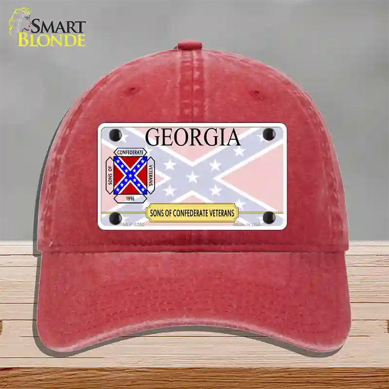 Georgia Sons Of Confederate Novelty License Plate Hat Unconstructed Cotton / Red