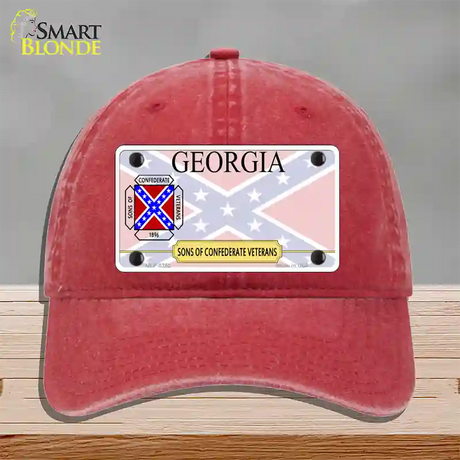 Georgia Sons Of Confederate Novelty License Plate Hat Unconstructed Cotton / Red