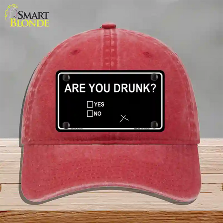 Are You Drunk Novelty License Plate Hat Unconstructed Cotton / Red