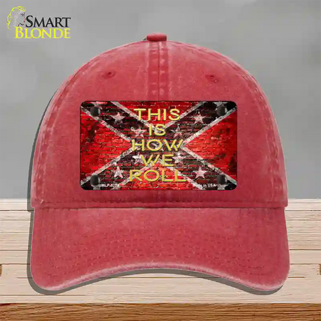 This Is How We Roll Novelty License Plate Hat Unconstructed Cotton / Red