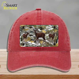 Deer On Camo Novelty License Plate Hat Unconstructed Cotton / Red