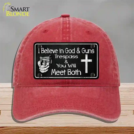 God And Guns Novelty License Plate Hat Unconstructed Cotton / Red