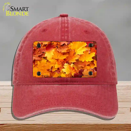 Fall Leaves Novelty License Plate Hat Unconstructed Cotton / Red