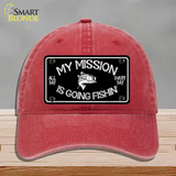 My Mission Is Fishin Novelty License Plate Hat Unconstructed Cotton / Red