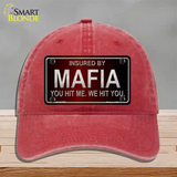 Insured By Mafia Novelty License Plate Hat Unconstructed Cotton / Red