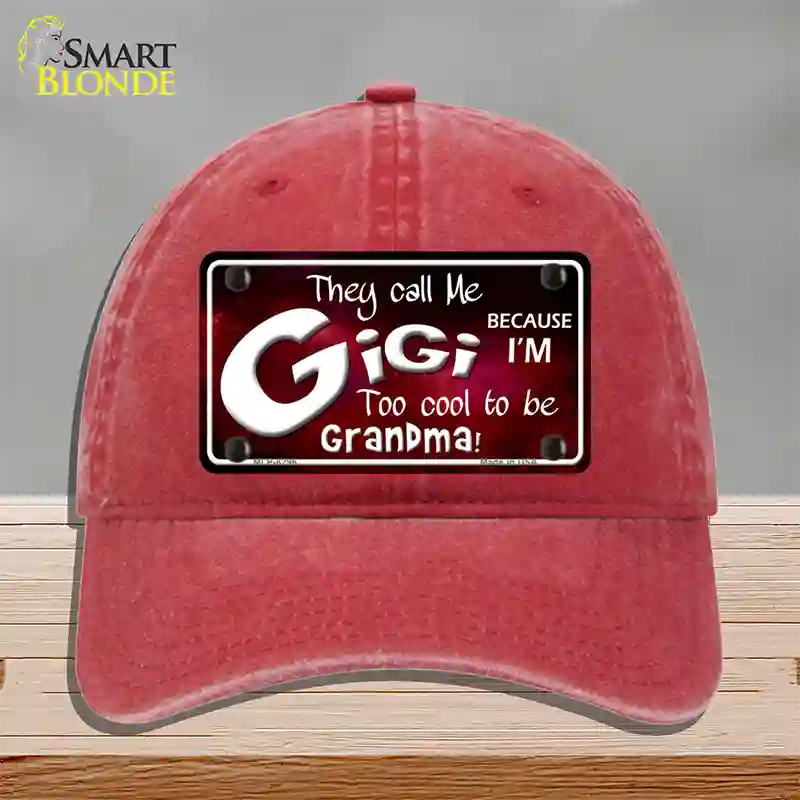 They Call Me Gigi Novelty License Plate Hat Unconstructed Cotton / Red