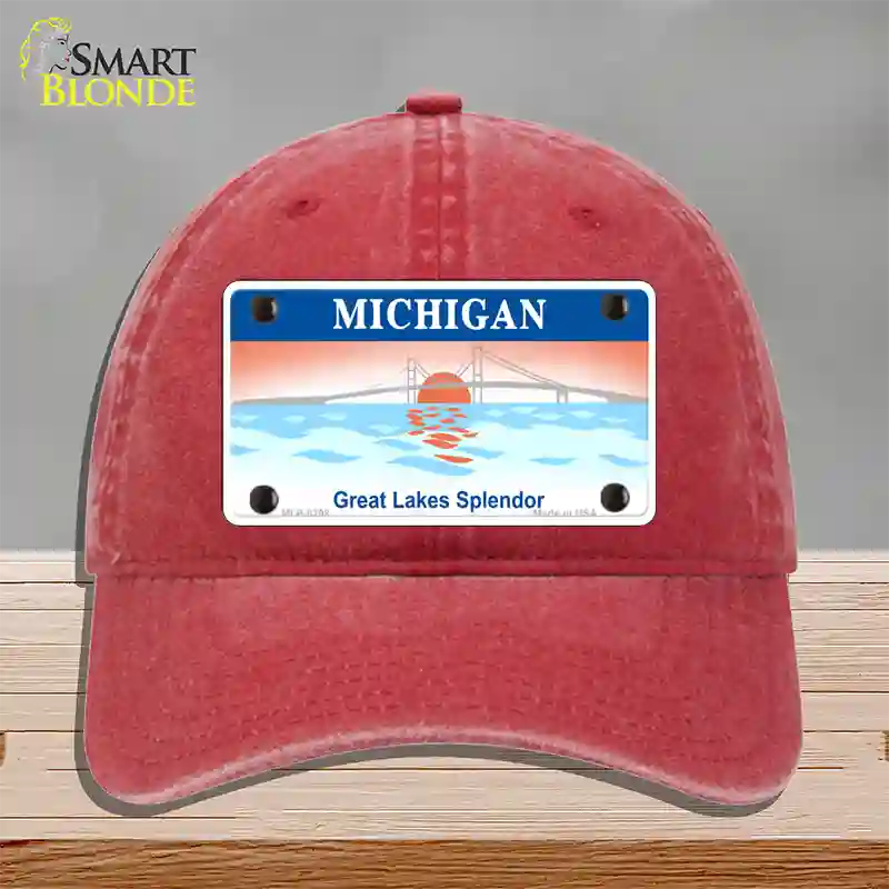 Michigan Great Lakes Blank Novelty License Plate Hat Unconstructed Cotton / Red