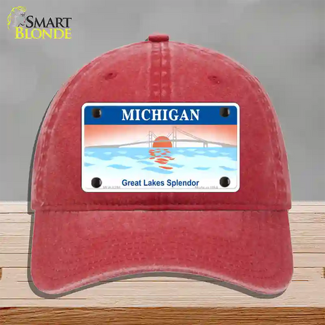 Michigan Great Lakes Blank Novelty License Plate Hat Unconstructed Cotton / Red