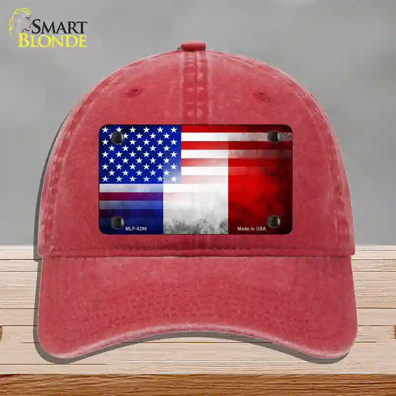 United States France Flag Fade Novelty License Plate Hat Unconstructed Cotton / Red