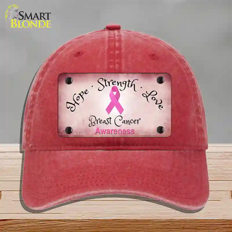 Breast Cancer Ribbon Pink Novelty License Plate Hat Unconstructed Cotton / Red