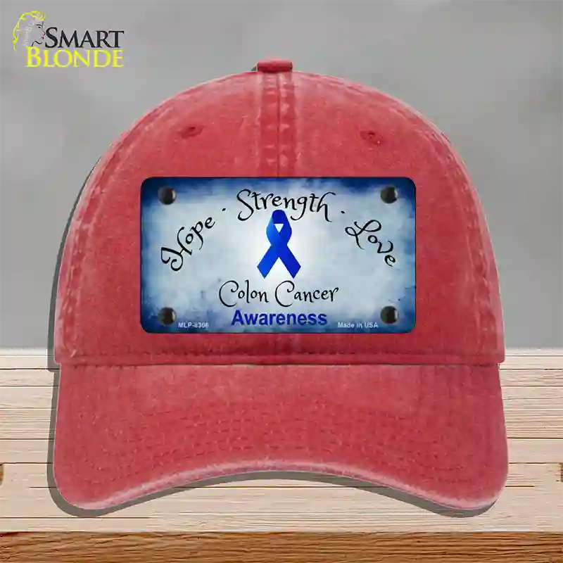 Colon Cancer Ribbon Novelty License Plate Hat Unconstructed Cotton / Red