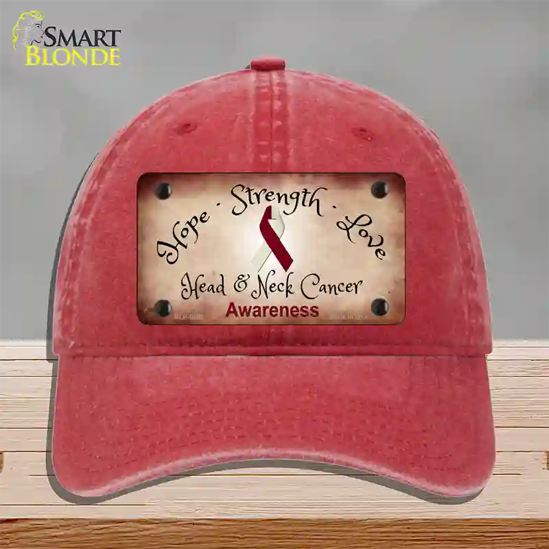 Head and Neck Cancer Ribbon Novelty License Plate Hat Unconstructed Cotton / Red