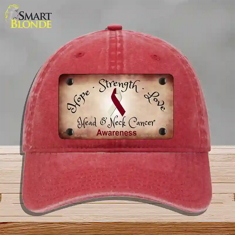 Head and Neck Cancer Ribbon Novelty License Plate Hat Unconstructed Cotton / Red