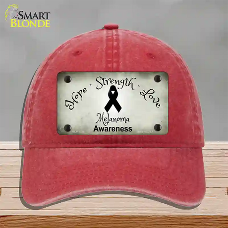 Melanoma Cancer Ribbon Novelty License Plate Hat Unconstructed Cotton / Red